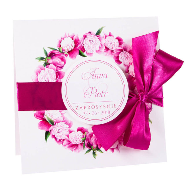 Eleganckie modne kwiatowe zaproszenia ślubne piwonie różowe