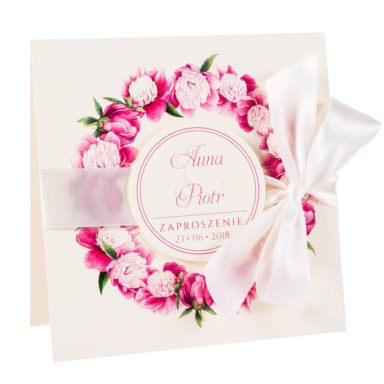 Eleganckie modne kwiatowe zaproszenia ślubne piwonie różowe