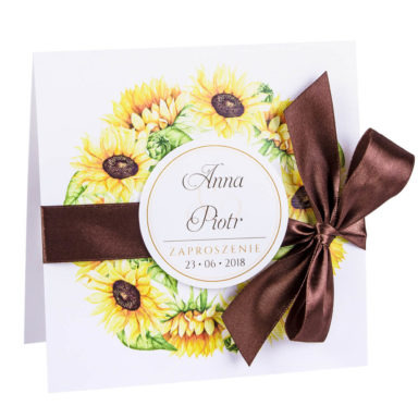 Eleganckie modne kwiatowe zaproszenia ślubne słoneczniki