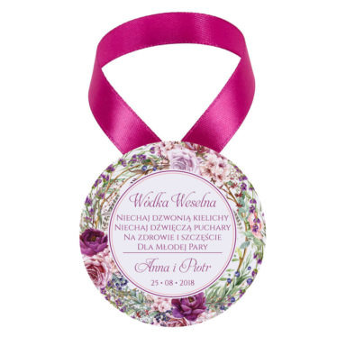 Zawieszka ozdoba na alkohol weselny na stół kwiaty