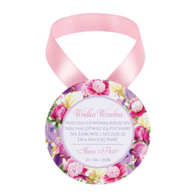 Zawieszka ozdoba na alkohol weselny na stół kwiaty