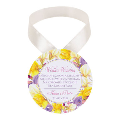 Zawieszka ozdoba na alkohol weselny na stół kwiaty