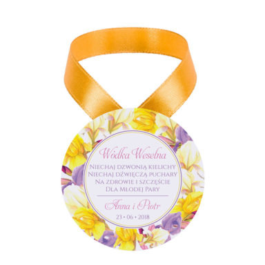 Zawieszka ozdoba na alkohol weselny na stół kwiaty