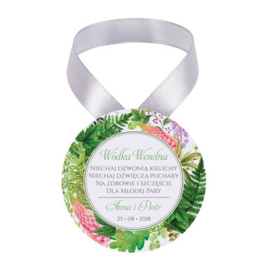 Zawieszka ozdoba na alkohol weselny na stół kwiaty