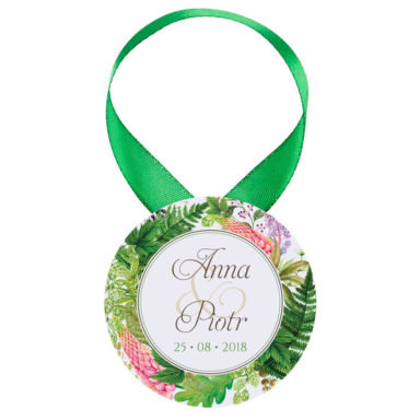 Zawieszka ozdoba na alkohol weselny na stół kwiaty