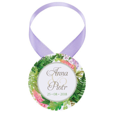 Zawieszka ozdoba na alkohol weselny na stół kwiaty