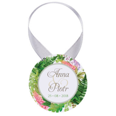 Zawieszka ozdoba na alkohol weselny na stół kwiaty