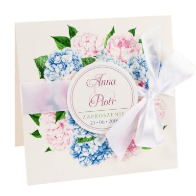 kwiatowe modne zaproszenie na ślub i wesele dla gości piwonie hortensje
