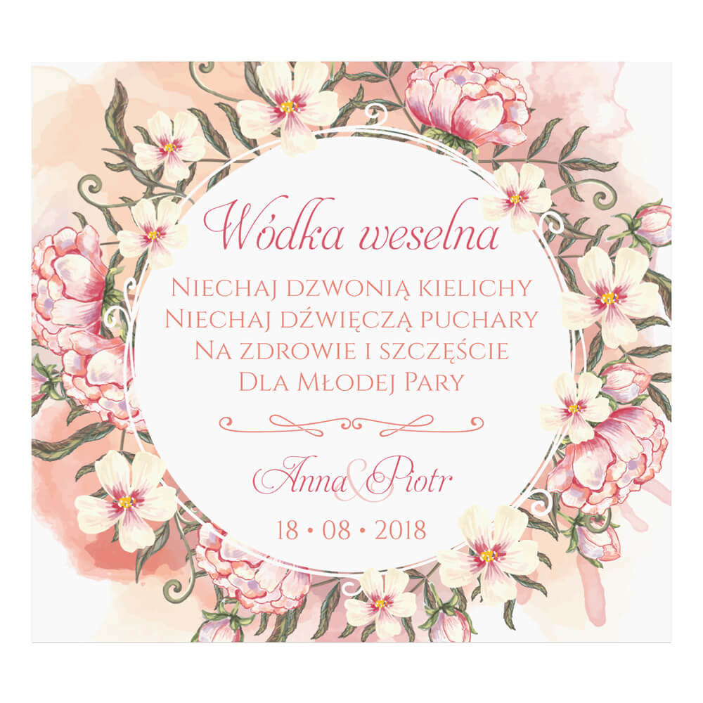 Naklejka na alkohol wódkę weselną kwiaty