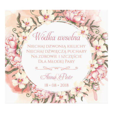 Naklejka na alkohol wódkę weselną kwiaty