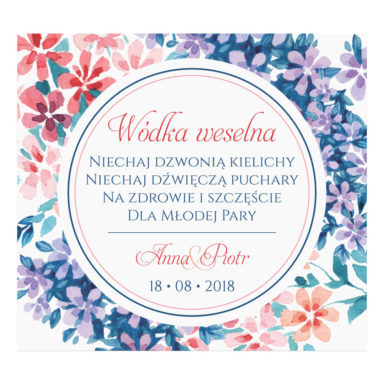 Naklejka na alkohol wódkę weselną kwiaty