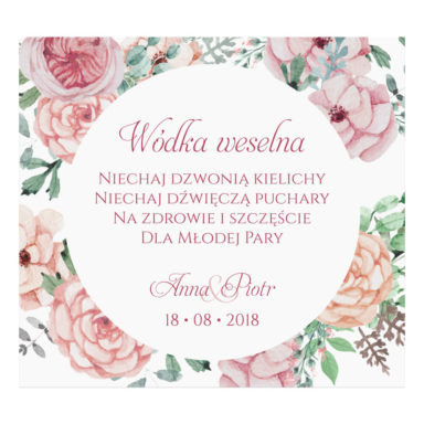 Naklejka na alkohol wódkę weselną kwiaty