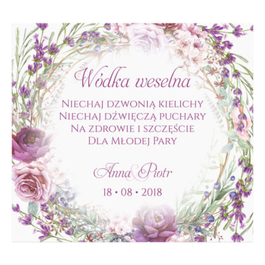 Naklejka na alkohol wódkę weselną kwiaty