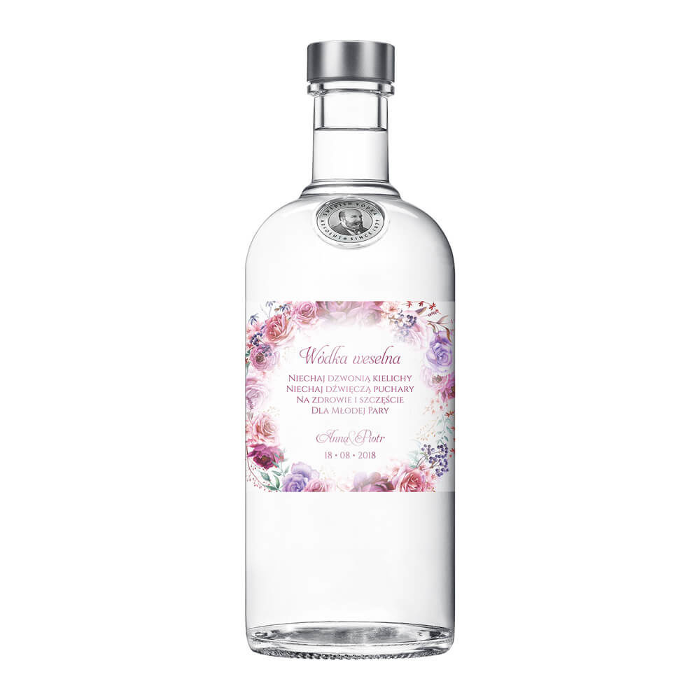 Naklejka na alkohol wódkę weselną kwiaty