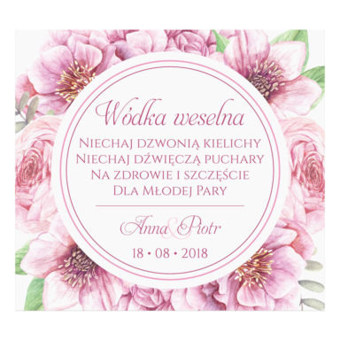 Naklejka na alkohol wódkę weselną kwiaty
