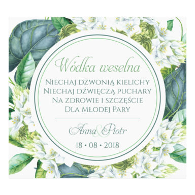 Naklejka na alkohol wódkę weselną kwiaty