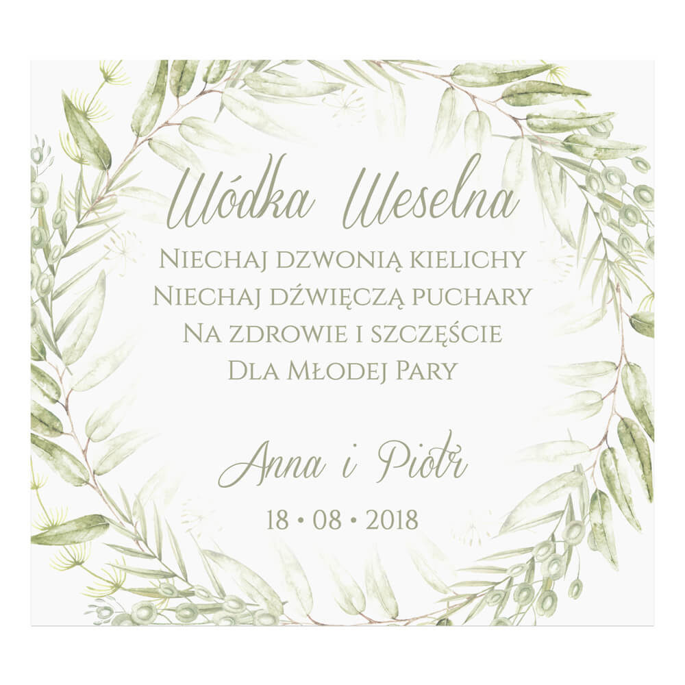 Naklejka na alkohol wódkę weselną kwiaty