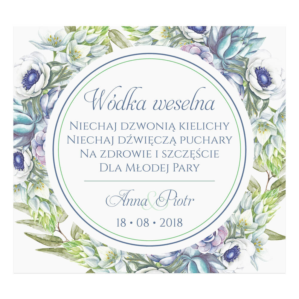 Naklejka na alkohol wódkę weselną kwiaty
