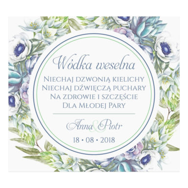 Naklejka na alkohol wódkę weselną kwiaty