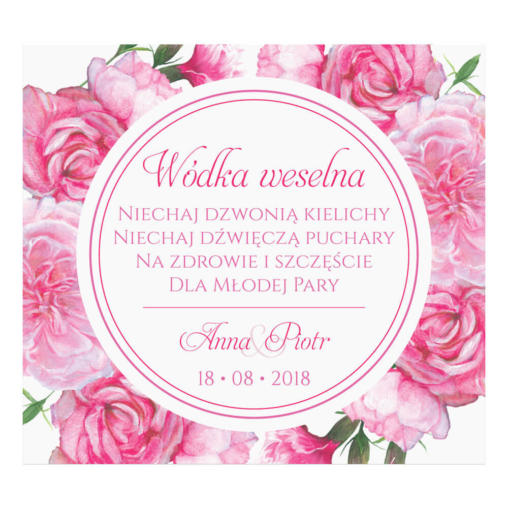 Naklejka na alkohol wódkę weselną kwiaty