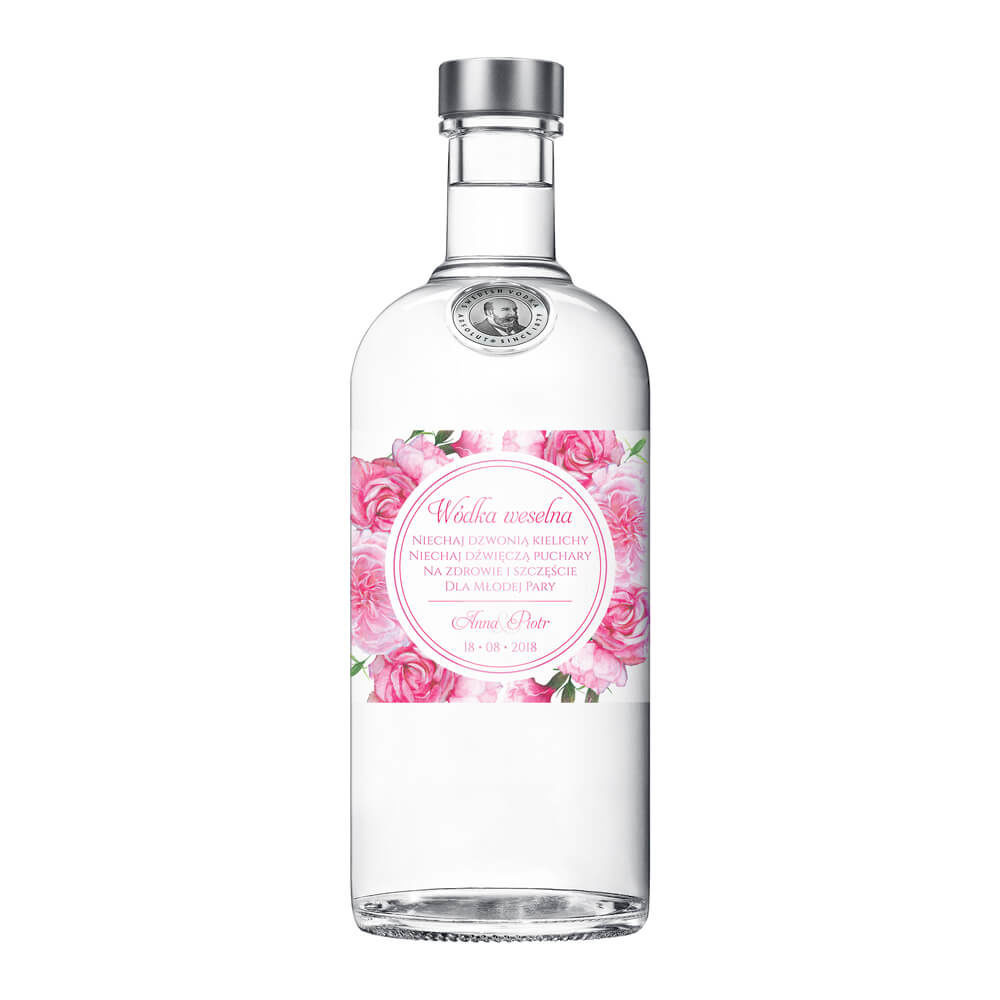 Naklejka na alkohol wódkę weselną kwiaty