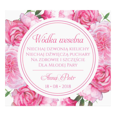 Naklejka na alkohol wódkę weselną kwiaty