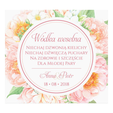 Naklejka na alkohol wódkę weselną kwiaty