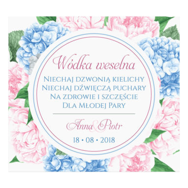Naklejka na alkohol wódkę weselną kwiaty