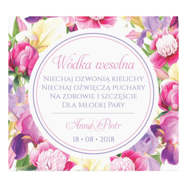 Naklejka na alkohol wódkę weselną kwiaty
