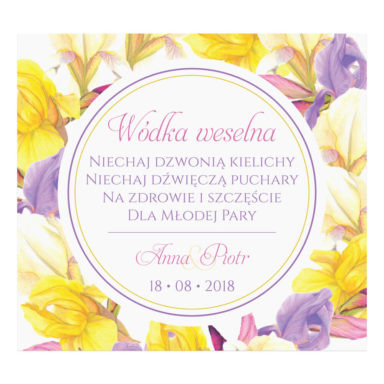 Naklejka na alkohol wódkę weselną kwiaty