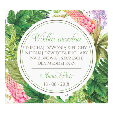 Naklejka na alkohol wódkę weselną kwiaty