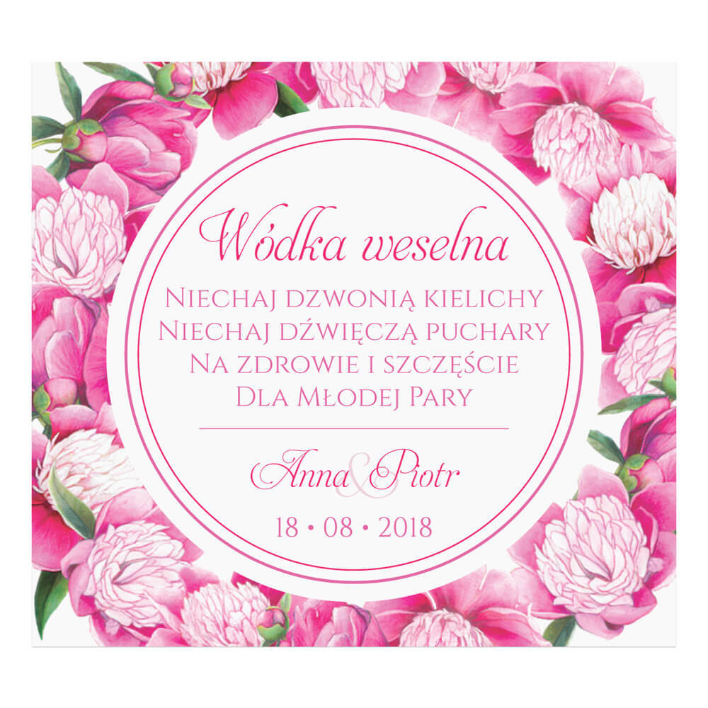 Naklejka na alkohol wódkę weselną kwiaty