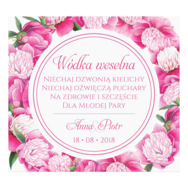 Naklejka na alkohol wódkę weselną kwiaty
