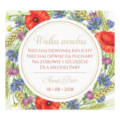 Naklejka na alkohol wódkę weselną kwiaty