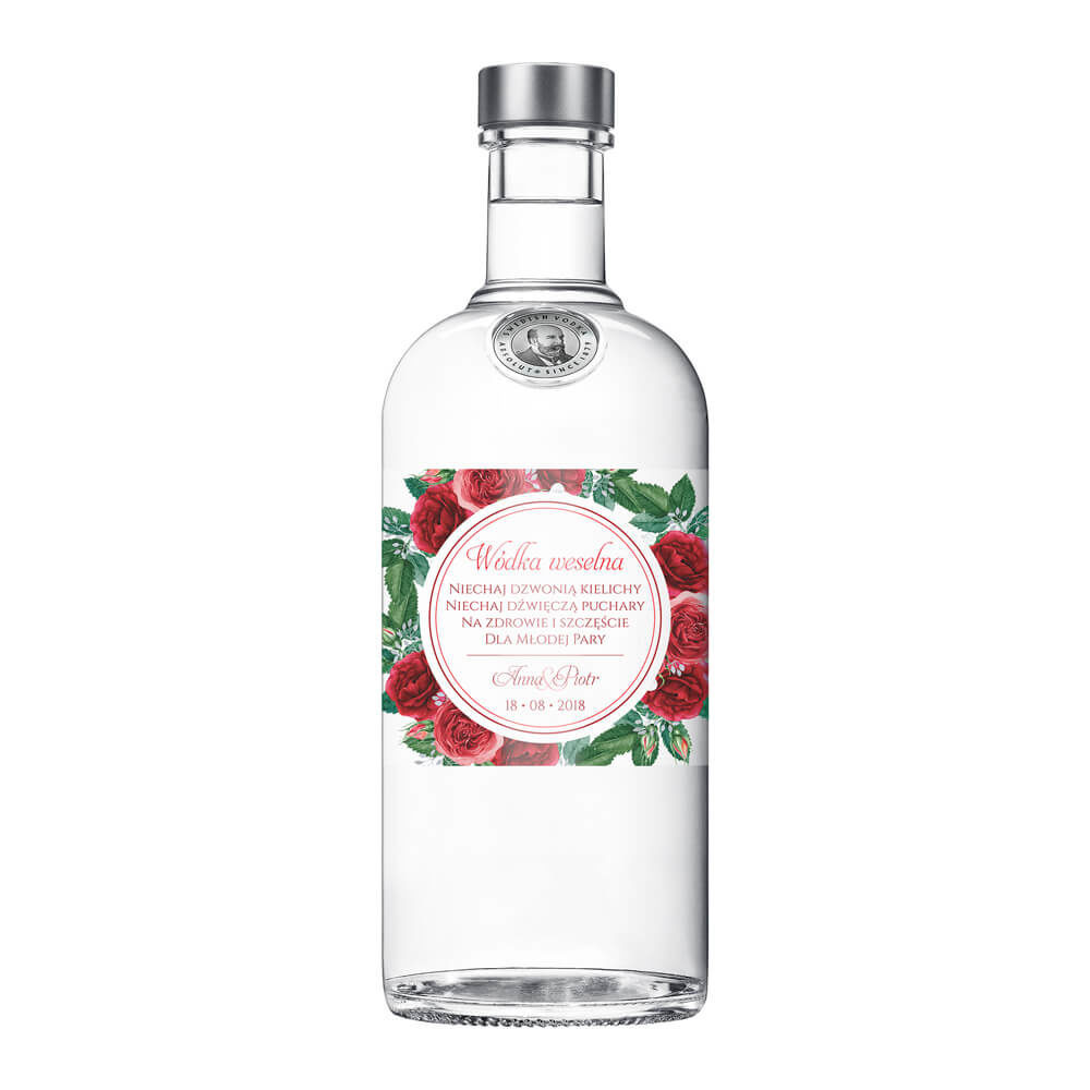 Naklejka na alkohol wódkę weselną kwiaty