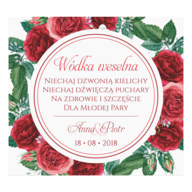 Naklejka na alkohol wódkę weselną kwiaty