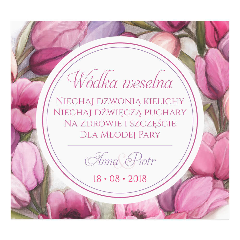 Naklejka na alkohol wódkę weselną kwiaty