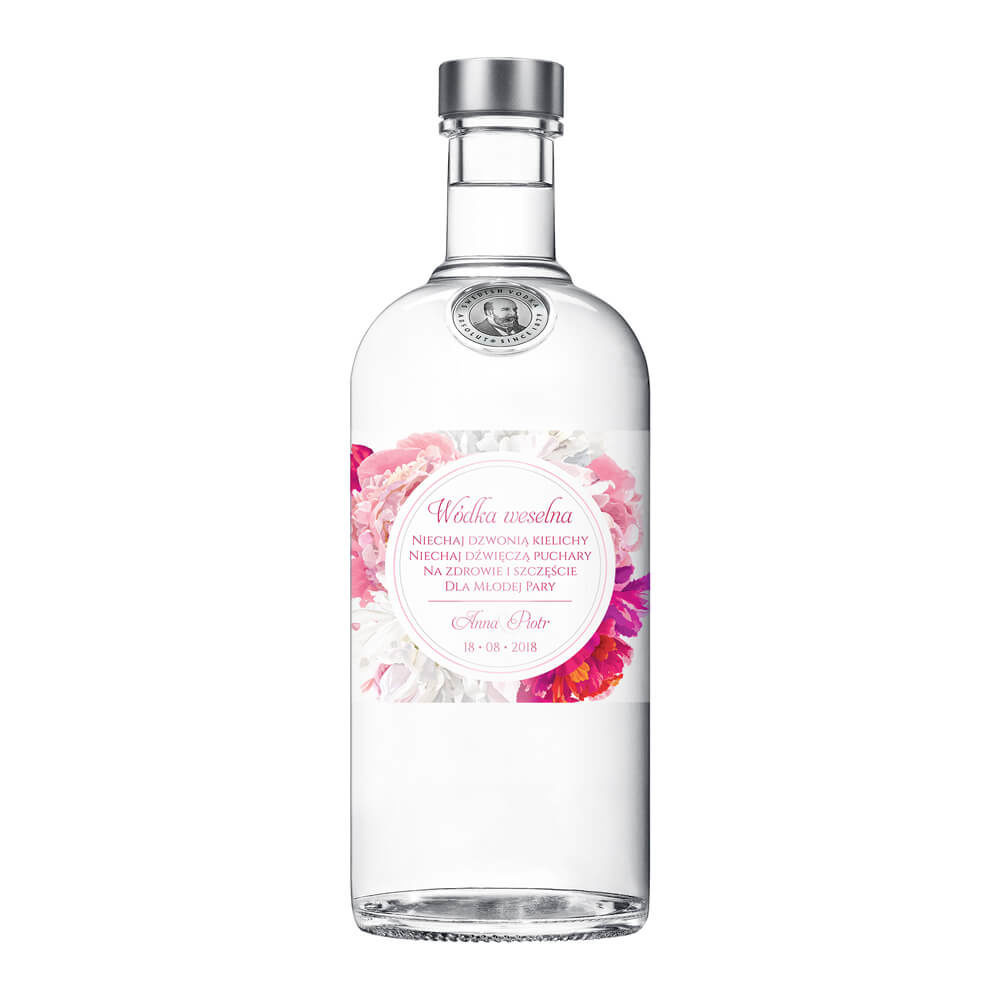 Naklejka na alkohol wódkę weselną kwiaty