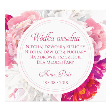 Naklejka na alkohol wódkę weselną kwiaty