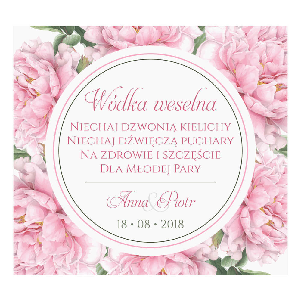 Naklejka na alkohol wódkę weselną kwiaty