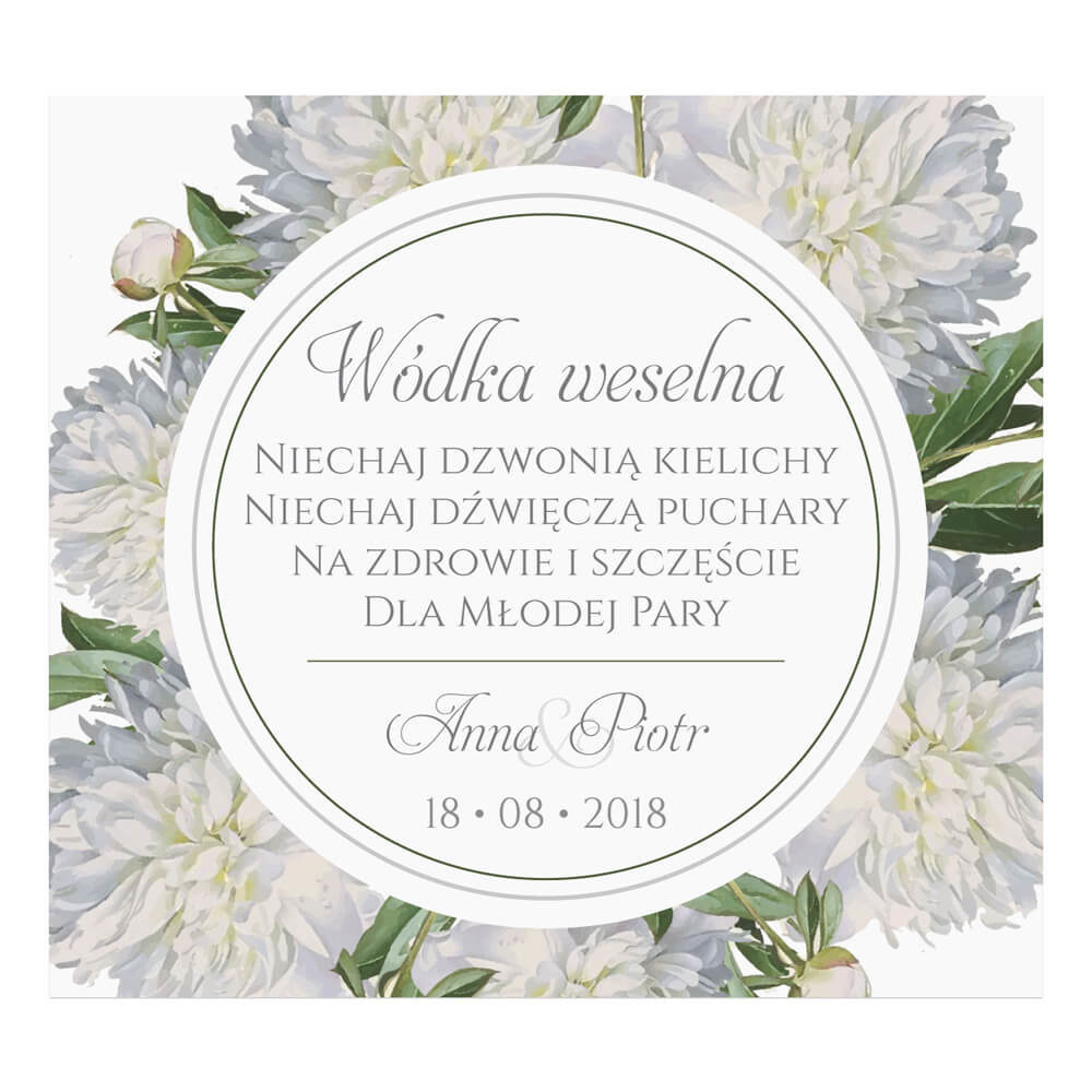 Naklejka na alkohol wódkę weselną kwiaty