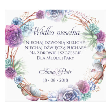 Naklejka na alkohol wódkę weselną kwiaty