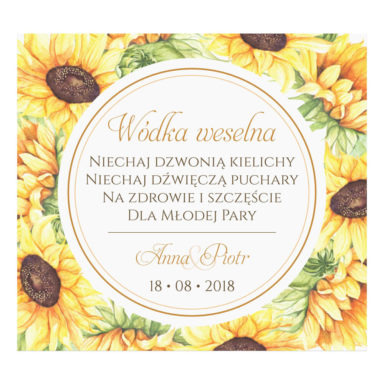 Naklejka na alkohol wódkę weselną kwiaty