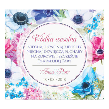 Naklejka na alkohol wódkę weselną kwiaty