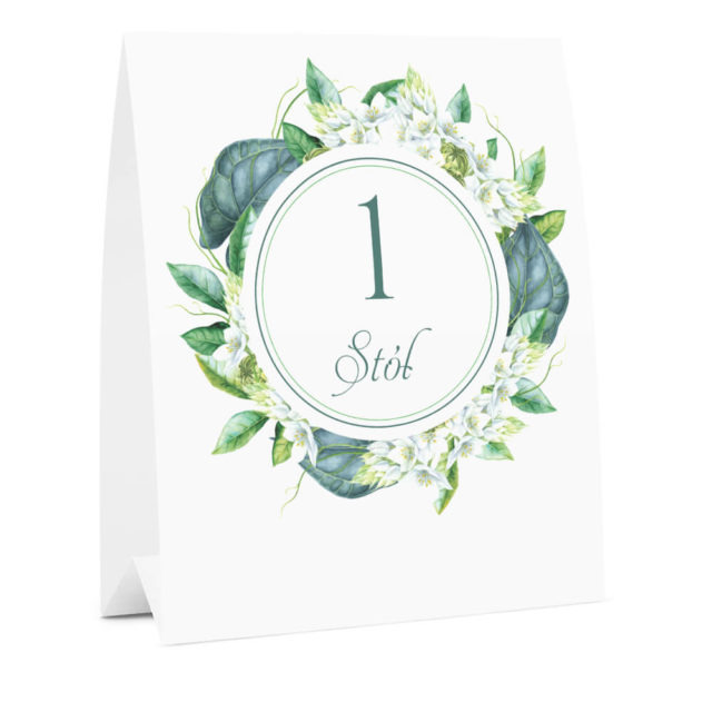 Numer na stół weselny oznaczenie informacja dla gości kwiaty zielone