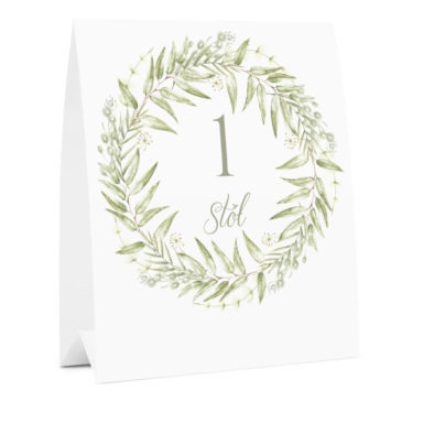 Numer na stół weselny oznaczenie informacja dla gości kwiaty greenery