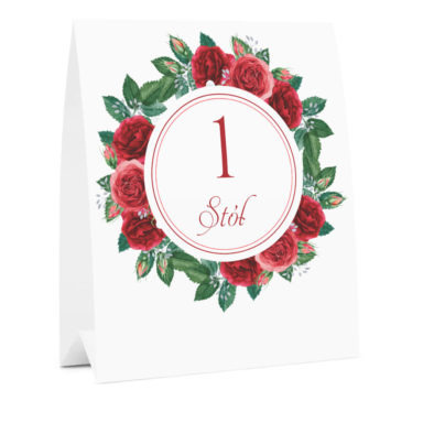 Numer na stół weselny oznaczenie informacja dla gości kwiaty róże