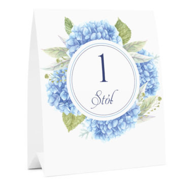 Numer na stół weselny oznaczenie informacja dla gości kwiaty hortensje
