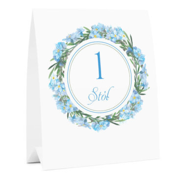 Numer na stół weselny oznaczenie informacja dla gości kwiaty niezapominajki