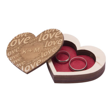 Pudełko drewniane na obrączki serce do kościoła